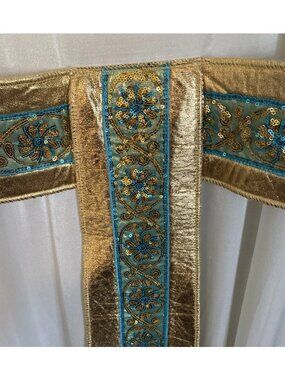 Halloween Costumes USA White Gold Egyptian Goddess Dress Adult LG Costume Trim